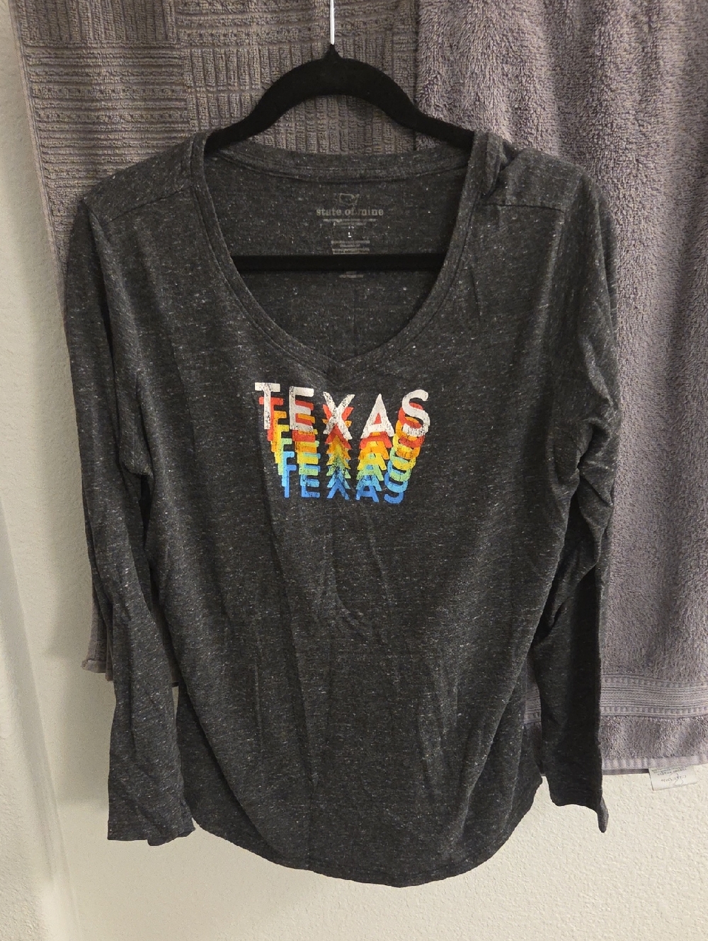 State of Mind Charcoal Long Sleeve Tee with Rainbow 'Texas' Graphic